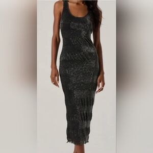 ASTR The Label Pleated Lurex Midi Tank Dress Gunmetal S